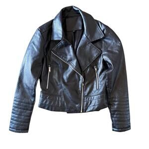 Black (faux) Crocodile Skin Leather Jacket Sz S